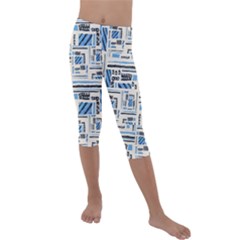 Ethnic Geometric Abstract Textured Art Kids  Lightweight Velour Capri Leggings  by dflcprintsclothing