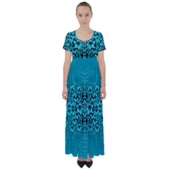 Blue Flowers So Decorative And In Perfect Harmony High Waist Short Sleeve Maxi Dress by pepitasart