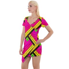 Pop Art Mosaic Short Sleeve Asymmetric Mini Dress by essentialimage365