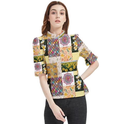 Yellow Aesthetics Frill Neck Blouse by designsbymallika