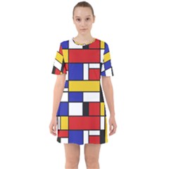 Stripes And Colors Textile Pattern Retro Sixties Short Sleeve Mini Dress by DinzDas