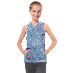 Japanese Ramen Sushi Noodles Rice Bowl Food Pattern 2 Kids  Sleeveless Hoodie by DinzDas