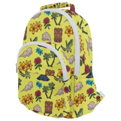 Tropical Island Tiki Parrots, Mask And Palm Trees Rounded Multi Pocket Backpack by DinzDas