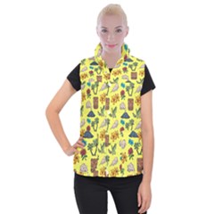 Tropical Island Tiki Parrots, Mask And Palm Trees Women s Button Up Vest by DinzDas