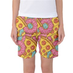 Fast Food Pizza And Donut Pattern Women s Basketball Shorts by DinzDas