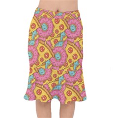 Fast Food Pizza And Donut Pattern Short Mermaid Skirt by DinzDas