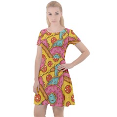 Fast Food Pizza And Donut Pattern Cap Sleeve Velour Dress  by DinzDas