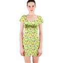 Vector Fruits pattern, pastel colors, yellow background Short Sleeve Bodycon Dress View1