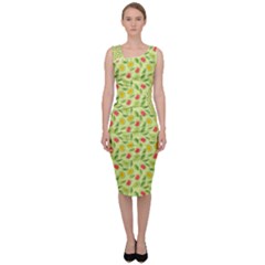 Vector Fruits Pattern, Pastel Colors, Yellow Background Sleeveless Pencil Dress by Casemiro