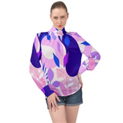 Aquatic Surface Patterns-04 High Neck Long Sleeve Chiffon Top by Designops73