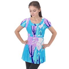 Aquatic Surface Patterns Puff Sleeve Tunic Top by Designops73