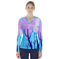 Aquatic Surface Patterns V-neck Long Sleeve Top by Designops73