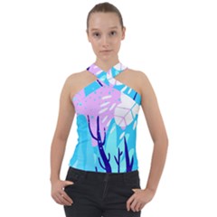 Aquatic Surface Patterns Cross Neck Velour Top by Designops73