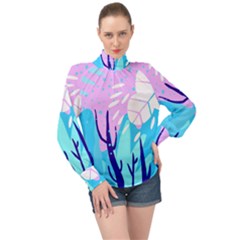 Aquatic Surface Patterns High Neck Long Sleeve Chiffon Top by Designops73