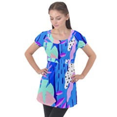 Aquatic Surface Patterns Puff Sleeve Tunic Top by Designops73