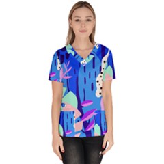 Aquatic Surface Patterns Women s V-neck Scrub Top by Designops73