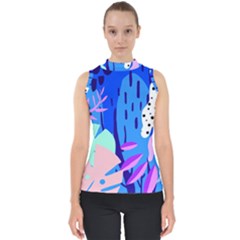 Aquatic Surface Patterns Mock Neck Shell Top by Designops73