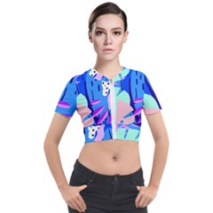 Aquatic Surface Patterns Short Sleeve Cropped Jacket by Designops73