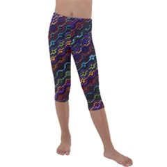 Dark Multicolored Mosaic Pattern Kids  Lightweight Velour Capri Leggings  by dflcprintsclothing