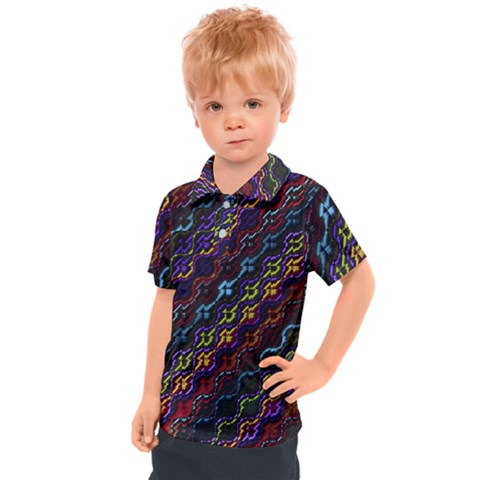 Dark Multicolored Mosaic Pattern Kids  Polo Tee by dflcprintsclothing