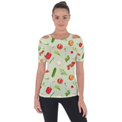 Seamless Pattern With Vegetables  Delicious Vegetables Shoulder Cut Out Short Sleeve Top by SychEva