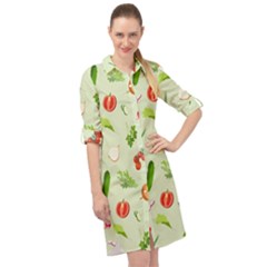 Seamless Pattern With Vegetables  Delicious Vegetables Long Sleeve Mini Shirt Dress by SychEva