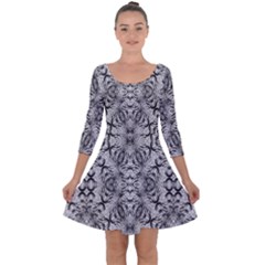 Black And White Ornate Pattern Quarter Sleeve Skater Dress by dflcprintsclothing