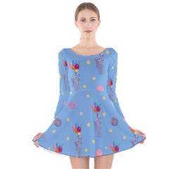 Baby Elephant Flying On Balloons Long Sleeve Velvet Skater Dress by SychEva