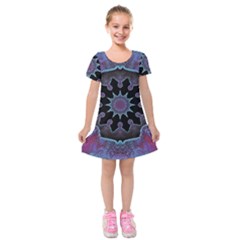 Framed Mandala Kids  Short Sleeve Velvet Dress by MRNStudios