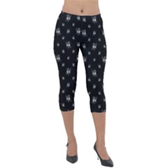 Black And White Funny Monster Print Pattern Lightweight Velour Capri Leggings  by dflcprintsclothing