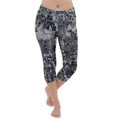 Grey And White Grunge Camouflage Abstract Print Lightweight Velour Capri Yoga Leggings by dflcprintsclothing