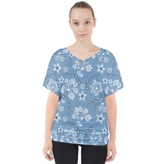 Folk Flowers Art Pattern  V-neck Dolman Drape Top by Eskimos