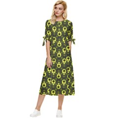 Avocados Bow Sleeve Chiffon Midi Dress by Sparkle