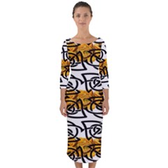 Digital Flowers Quarter Sleeve Midi Bodycon Dress by Sparkle
