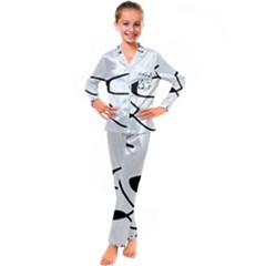 Black And White Abstract Linear Decorative Art Kid s Satin Long Sleeve Pajamas Set by dflcprintsclothing