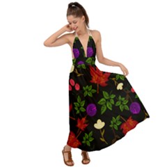 Golden Autumn, Red-yellow Leaves And Flowers  Backless Maxi Beach Dress by Daria3107