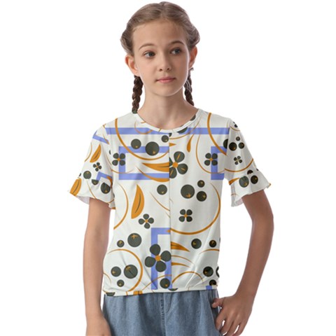 Folk Flowers Pattern Floral Surface Design Kids  Cuff Sleeve Scrunch Bottom Tee by Eskimos