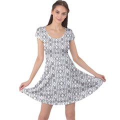 Modern Tribal Black And White Ornate Stripes Cap Sleeve Dress by dflcprintsclothing