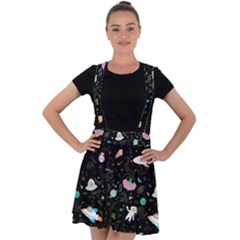 Funny Astronauts, Rockets And Rainbow Space Velvet Suspender Skater Skirt by SychEva