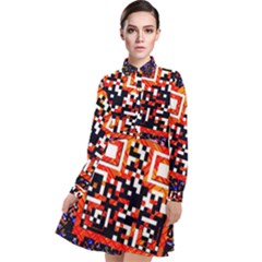 Root Humanity Bar And Qr Code In Flash Orange And Purple Long Sleeve Chiffon Shirt Dress by WetdryvacsLair