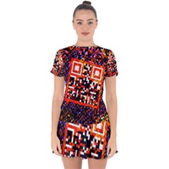 Root Humanity Bar And Qr Code In Flash Orange And Purple Drop Hem Mini Chiffon Dress by WetdryvacsLair