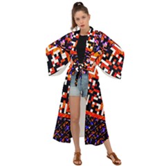 Root Humanity Bar And Qr Code In Flash Orange And Purple Maxi Kimono by WetdryvacsLair