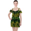 Root Humanity Bar And Qr Code Green and Yellow Doom Ruffle Cut Out Chiffon Playsuit View1