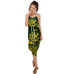 Root Humanity Bar And Qr Code Green And Yellow Doom Waist Tie Cover Up Chiffon Dress by WetdryvacsLair