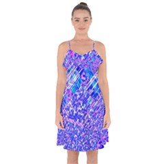 Root Humanity Bar And Qr Code Combo In Purple And Blue Ruffle Detail Chiffon Dress by WetdryvacsLair