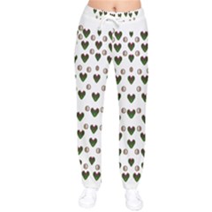 Hearts And Pearls For Love And Plants For Peace Women Velvet Drawstring Pants by pepitasart