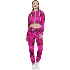 Pink-flowers-roses-background Cropped Zip Up Lounge Set by Sapixe