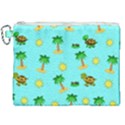 Turtle And Palm On Blue Pattern Canvas Cosmetic Bag (XXL) View1