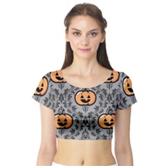 Pumpkin Pattern Short Sleeve Crop Top by NerdySparkleGoth