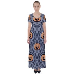 Pumpkin Pattern High Waist Short Sleeve Maxi Dress by NerdySparkleGoth